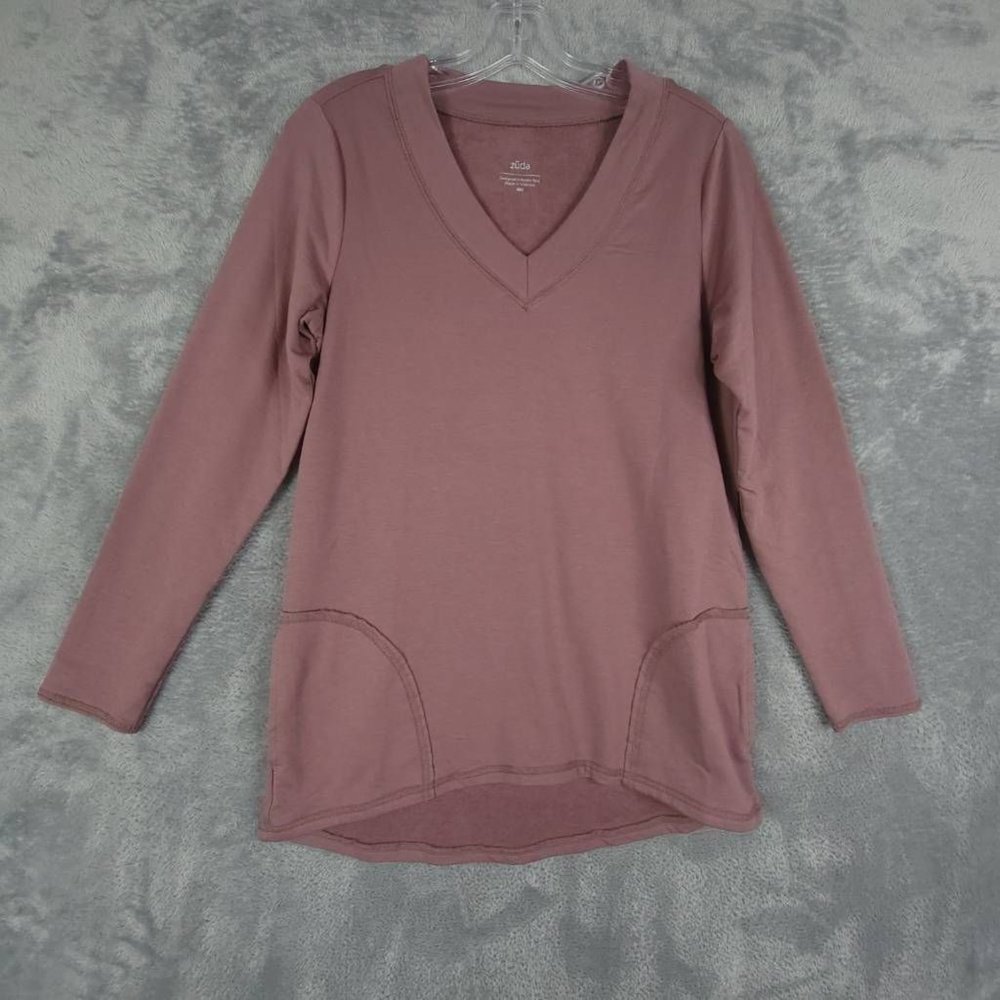 Zuda Womens Sweater Pullover Pink Long Sleeve V Neck Tight Knit Pockets 2XS New